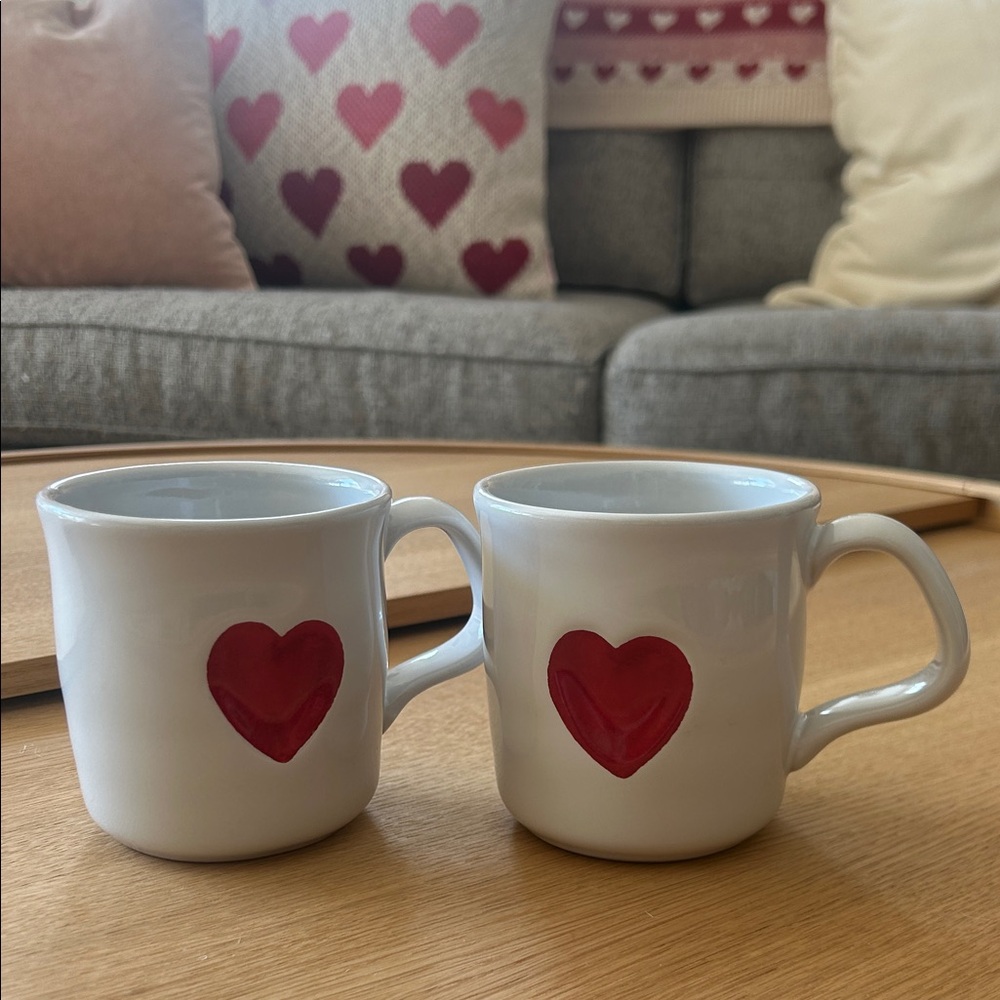 Set of Two Heart Design White Mugs from Williams Sonoma